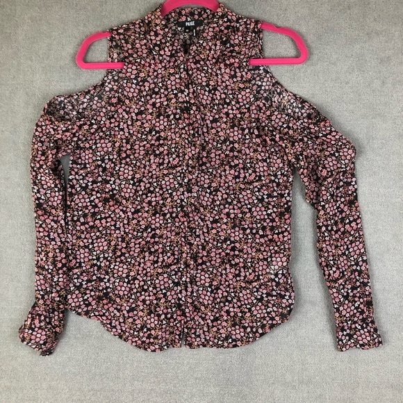 PAIGE floral Silk Button Down Long Sleeve Cold Shoulder romantic blouse size XS - Picture 1 of 6